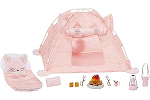 Na Na Na Surprise Kitty-Cat Campground - Spielset für Plüschpuppen mit Kätzchenzelt & 10+ Accessoires - Schlafsack, Lagerfeuer, Laterne & mehr - Einfacher Aufbau - Zum Sammeln - Für Kinder ab 5 Jahren