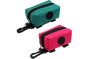 SLSON 2 Pezzi Porta Sacchetti Cane,Porta Sacchetti per Cacca di Rifiuti per Animali Domestici per Guinzaglio,Distributore di Cacca di Sacchetto Universale con Cerniera (Verde e Rosa)