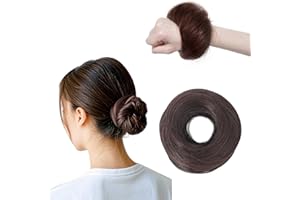 FIDWALL Gomas para Pelo Liso para Mujer, Moño Postizo Elástico, Moño Desordenado, Accesorios Donut para el Cabello, Moño Sintético para Mujeres (Marrón natural 33)