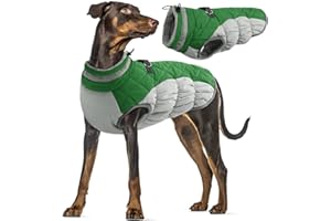 PUMYPOREITY Zimowa kurtka polarowa dla psa, ciepły płaszcz dla dużego psa, kurtka zimowa, wodoodporna, wiatroszczelna, strój dla psa, wyściełany paskami odblaskowymi (zielony, XL)