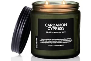 ‎M&SENSE M&SENSE Kardamom & Zypresse Duftkerzen im Glas 2-Baumwolldocht 330g Sojawachskerze 70 Std. Brenndauer saubere ungiftige Kerze Herbstduftkerze Cardamon & Cypress 2 Cotton Wick Jar Candle