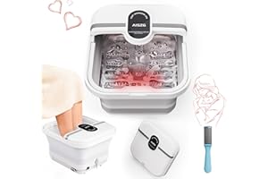 AISZG Collapsible Foot Spa Bath Massager with 8 Massage Rollers,Foot Spa and Massager with Heater,Foot Soaking Tub,Red LED Light with Foot Scrubber
