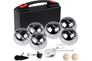 BEUTRAIN Boule Set mit 6 Metall-Kugeln & Zielkugel | Inkl. praktischem Abstandsmesser | Boccia Spiel für Garten, Strand und Park | Familienfreundliches Outdoor-Spielset Stil A