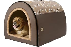Jiupety Hundehütte Indoor Große Hunde Isoliert,2-in-1 Hundehöhle Kuschelhöhle, Größe 3XL (99 x 81 x 71 cm) Hundehaus für Drinnen, Dog House, Welpenbraun
