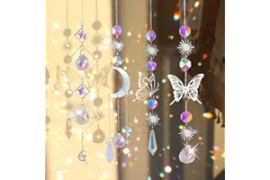 OPAHUTER Kristall Anhänger Deko, 4 Stück Sonnenfänger Kristall Windspiel,Silber Mond Stern Regenbogen Hanging Kristall Suncatcher Innen- und Außendekor für Fenster, Schlafzimmer oder Garten (B)