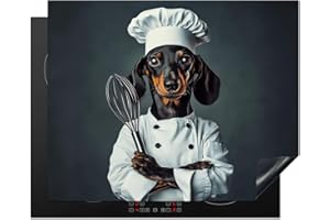 KitchenYeah© Protection Plaque Cuisson Deco Cuisine Cache Induction 65x52 cm Protège Pour Cuisiniere Protection Chien - Garde - Cuisinier