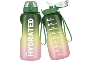 Gohippos Water Bottle, 500ML/800ML/1000ML/2L Sports Water Bottle with Straw and Time Markings, Motivational Drinks Bottle to Stay Hydrated, Tritan, BPA Free, Leakproof, for Gym School Office(1 Bottle)