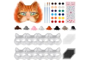 Giftota 8 Stück Katzenmasken zum Bemalen, DIY Papier Maske mit 8 Kuns Fell und 20 Eye Mesh, DIY Weiße Maske, Therian Mask, für Maskerade, Halloween, Karneval, Cosplay