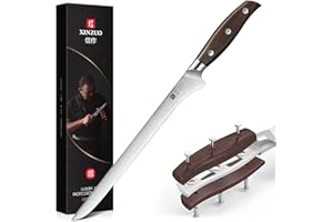 XINZUO 25.5cm Cuchillo Jamonero, Acero Inoxidable Alemán 1.4116 Cuchillo para Jamón Afilado Profesional Cuchillo de Trinchar -Cuchillo Cimeter para Jamón, Carne, Pescado -Mango de Red Sandalwood