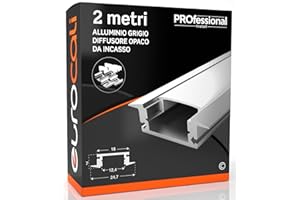 Eurocali 1x Profilo da 2 metri (2mt) in Alluminio grigio per Strisce LED Schermatura Opaca - ingombro max striscia led 12.4mm - 24.7 x 7