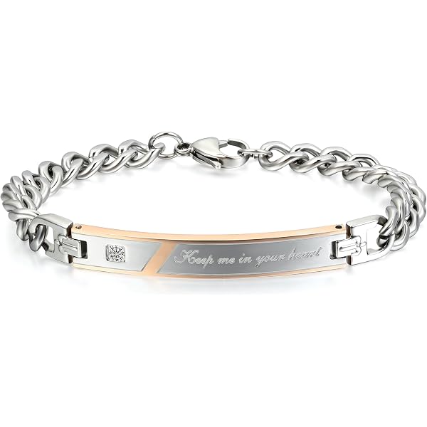JewelryWe Partnerarmband – Edelstahl, Bicolor (schwarz/silber), Mit Herz-Anhänger & Zirkonia, Gravierbar Für Paare