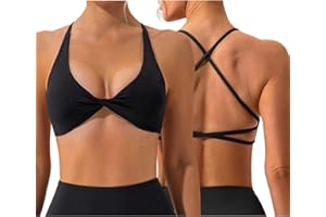 Vertvie Women's Backless Sports Bra Gym Yoga Cross Back Strappy Sports Bra Padded Open Back Low Impact Fitness Workout Crop Tank Tops