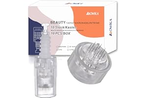 ‎BOWKA Dermapen micro-needling device with electric drive, micro-perforators for skin rejuvenation, reduction of atrophic wrinkles/pleated wrinkles, stretch mark reduction, scar reduction and beautification, brightening of pigment spots, wireless, 2 replaceable batteries, 5 sterile needle modules, individually packaged, gamma-ray sterilized safe for single use in sterile packaging, 0.25 to 2.5 mm penetration depth