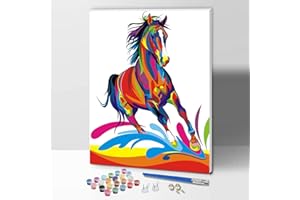 ifymei Dipingere con i Numeri per Bambini e Adulti Principianti, Kit Regalo da Disegno per Bambini e Bambine, Gioco Creativo per Bambini 6+ Anni - 30x40 cm - Con Telaio - Cavallo Colorati