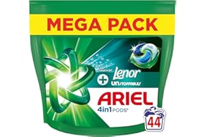 Ariel Pods 4en1, Lessive en Capsules, Avec Une Touche De Lenor Unstoppables, 44 Lavages, 7 Jours De Fraîcheur Longue Durée, Dissolution Rapide Même à Froid, Fabriqué en France