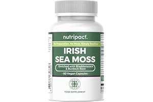 Nutripact Sea Moss Capsules, Bladderwrack and Burdock Root - 3280mg per Serving - One a Day High Strength - Easy to Swallow - Natural Source of Iodine - Chondrus Crispus - 60 Vegan Capsules