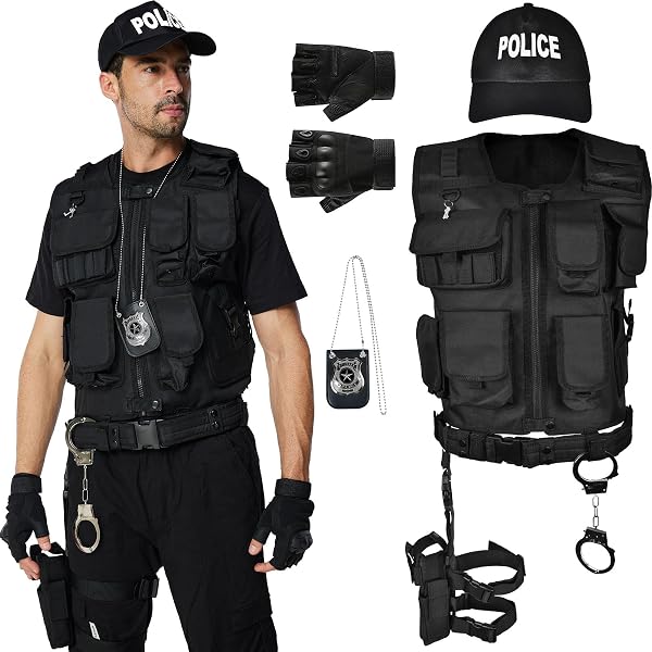 Normani SWAT / Security Kostüm Set – Weste, Hose, Holster, Cap & Handschellen | Größentabelle S-6XL | Für Party & Cosplay