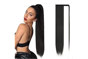 ‎JJSTAR JJstar 70 cm Langes Glattes Pferdeschwanz Haarteil Synthetik Haarverlängerung Zopf Extension für Damen Mädchen(Tiefschwarz)