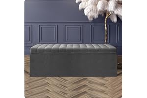 R&M FURNISHERS 120cm Wide Velvet Ottoman Storage Box - Lined Striped Storage Ottoman Box - Plush Velvet Upholstered Blanket Box - Velvet End Table - End of Bed Bench - Shoe Storage Bench - Entry hallway Bench