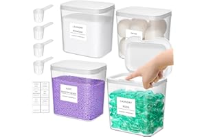 Lifewit Lot de 4 Rangement Lessive Liquide en Capsules avec étiquettes et Cuillères, Récipient pour Poudre à Lessive avec Couvercle à Pression, Boite Lessive, Rangement Buanderie Organisation