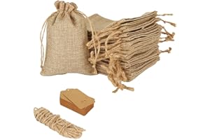 CYEER 50 Pcs Hessian Drawstring Gift Bags, 10X15CM Mini Jute Sacks for Presents, Jewelry, Wedding, Christmas Party and DIY Craft