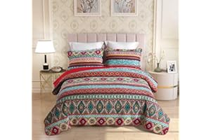 Qucover Cubrecama de piqué para Cama 180,Cama 200,Colcha bouti de Bohemio 100% Algodón para Verano Manta de sofá Reversible sobrecama 240 * 260cm