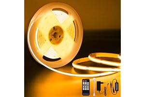 Amdelne 2700K COB LED Streifen, 5M Dimmbares,LED 24V COB Streifen Licht set 320LEDs/M, Mit netzteil und Fernbedienung 3960LM, CRI90+ für Schlafzimmer,Küche，Spiegel,Heimdekoration