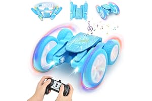 Ykgutilu Remote Control Car, 360° Rotatable RC Stunt Car with LED Light and Music, 4WD 2.4GHz Radio Controlled RC Stunt Car with Rotate and Flip Function, for Kids 6 7 8 9 12 Years