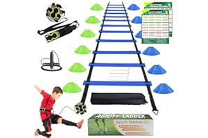 BJNCDIO Fussball Trainingszubehör, 6m Koordinationsleiter, 12 Hütchen, Fußballtrainer und Springseil, Fussball Trainingsset Sachen, Fußball Geschenke für Jungs Kinder
