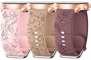 AMSKY 3 sztuki bransoletek z grawerunkiem kwiatowym, kompatybilne z Samsung Galaxy Watch 7/6/5/4 40 mm, 44 mm, Watch 6/4 Classic 43 mm, 47 mm, 42 mm, 46 mm, Watch 5 Pro 45 mm, Watch 3 41 mm, 20 mm,