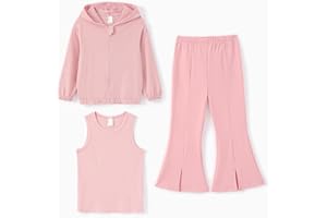 PATPAT Tuta Bambina 3 Pezzi – Felpa con Cappuccio, Gilet e Pantaloni a Zampa, Abbigliamento Bambina Vestiti Bambina, Felpe Ragazza, Tuta per Ragazza 3-12 Anni 90-152 cm