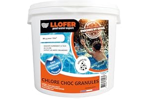 Llofer - Chlore Choc Piscine Granulés 5kg – Désinfection Rapide et Efficace – Traitement Choc Eau Verte – Compatible Tous Types de Piscines – 55,5% en Chlore Actif
