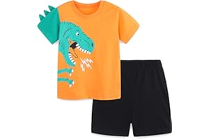 TCWWBB Toddler Boys Summer Short Outfits Clothes Set Kids Cool Dinosaur Digger Animal Print Short Sleeve Cotton T-Shirt Tops and Shorts 2 Piece Crewneck Clothing Set Age 1-7 Years Old
