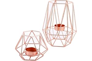 Homtone - Portacandele in ferro e filo di metallo, per decorare tavoli, soggiorno, bagno, motivo geometrico, colore oro, set da 2 (rosa)