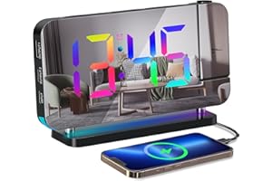 Aytop Projection Alarm Clock, Digital Clock with 180° Projector LED RGB Color Mirror Display, 6 Adjustable Brightness and Bottom Light, USB Charger, Snooze,12/24H, Digital Alarm Clock for Bedroom