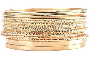 TWOBUD 14Pcs Gold Boho Bangle Bracelet Set Indian Punk Chunky Stackable Glossy Metal Bangles Vintage Smooth Layered Charm Arm Cuff Multipack Wedding Party Costume Accessories for Women Girls