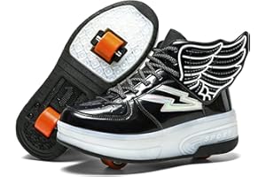 XOMAYI1 Kid LED Flashing Lights Up Roller Skate Shoes with Wheels Automatic Retractable Technical Skateboarding Shoe Boys and Girls Inline Wheel Skates Cross Trainers Angel Wings Running Sneakers