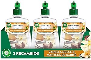 Air Wick Active Fresh Spray Automatico Sin Aerosol - Ambientador para casa con aroma a Vainilla - Pack de 3 Recambios (228mlx3)