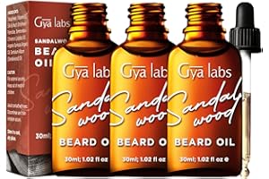 Gya Labs Sandalwood Beard Oil for Men Growth - 100% czysty i naturalny olejek na porost brody dla mężczyzn z organicznym olejem arganowym i jojoba - nawilża, zmiękcza i wzmacnia (30 ml x 3)