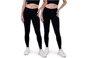 SES blickdichte Leggings Damen Baumwolle 2er Pack - Größen 32-34 bis 56-58 - Baumwoll Leggings Damen lang mit Perfekter Passform und Komfort für vielfältige Looks