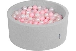 KiddyMoon 90X40cm/300 Balles ∅ 7Cm Piscine À Balles pour Bébé Rond Fabriqué en UE, Gris Clair:Rose Poudré/Perle/Transparent