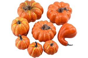 KAREN66 Künstliches Kürbissse Set, 8 Stück Kürbis Herbstdeko Zierkürbis Mini Orange Deko-Kürbisse Herbst Dekoration Herbstdekorationen Halloween Thanksgiving