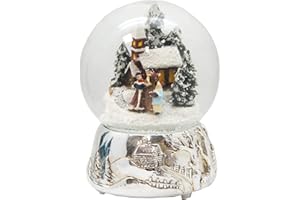 SCHNEEKUGELHAUS XXL Schneekugel Weihnachtssinger auf Sockel silber Landschaft mit Spieluhr 140mm hoch Musik-Spieluhr Weihnachtsmelodie 20094