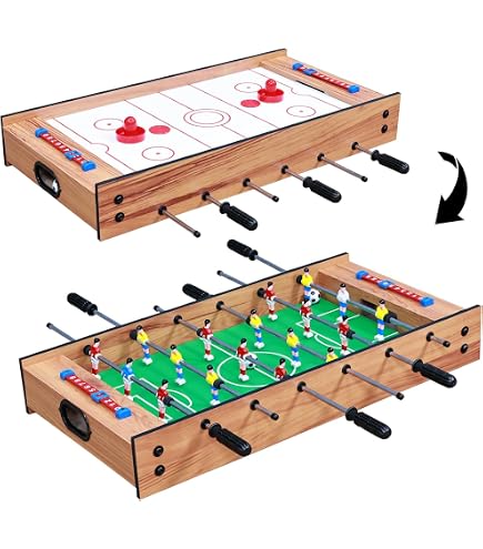 DREAMADE Table De Jeu 2-en-1 – Baby-foot + Hockey Sur Table – Bois Massif – Accessoires Inclus – Pour Maison, Bar, Camping – Dès 6 Ans