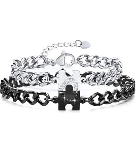 Winas Bracciale Magnetico Coppia Corona E Regina - Perline 8 Mm In Agata Nera E Quarzo Rosa, Lunghezza 16,5 Cm