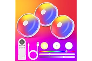 SHEDALED Rechargeable Shower Light, 15 Color Changing Bathroom Ceiling Light No Wiring, Mood Lights with Remote Dimmable, 2400mAh Battery Powered Night Light for Bathroom Closet Bedroom Livingroom, 3 Pack