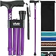 Folding Cane by Vive - Walking Cane for Men & Women - Collapsible, Lightweight, Adjustable & Portable Walking Stick Mobility Aid - Sleek Look & Comfortable Handles (Purple)