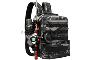 Dokeno Mochila de Pesca para Hombres con Soportes para Caña y Bolsa de Aparatos