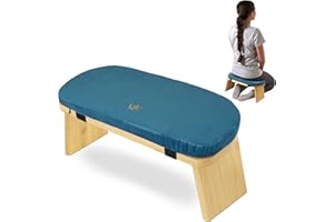 Florensi Meditationsbank - Meditationsbank Klappbar - Ergonomischer Bambus Meditationshocker - Stabiler Meditationsstuhl mit Meditationskissen zum Knien & Sitzen - Tiefere & Längere Meditation
