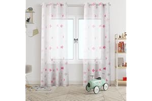 HOMEYA - Cortina Infantil Transparente 2 Unidades de 140 x 260 cm - Visillo jovenil con diseño Estrella, Tranparente filtra la luz, Cortina para habitación 100% Poliéster